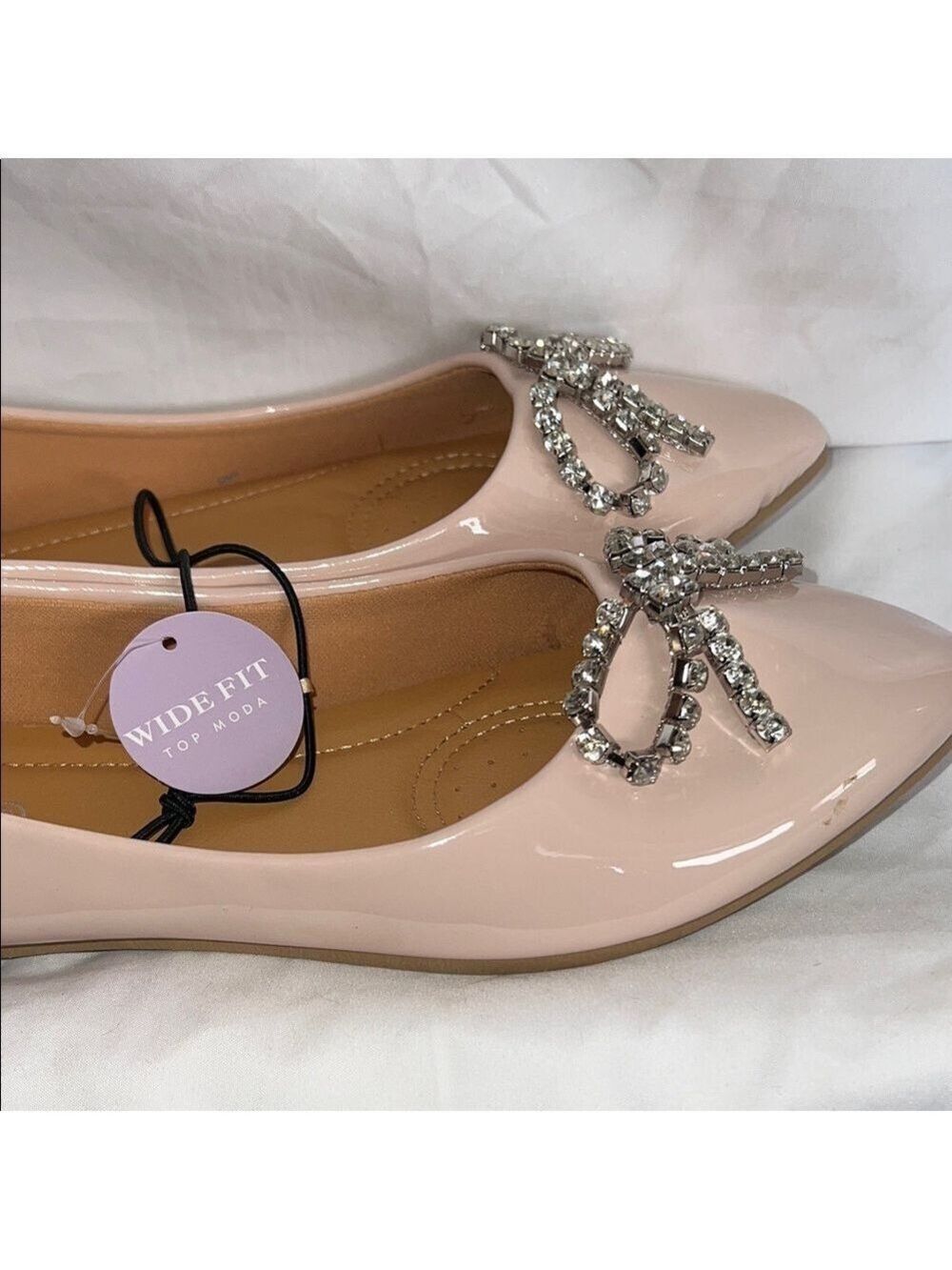 TOP Moda Nude Rhinestone Bow Flats - Picture 6 of 11